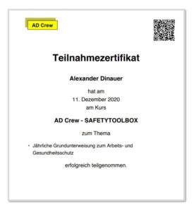 AD Crew Onlineschulung I Mitarbeiterunterweisung I Zertifikat I Regensburg
